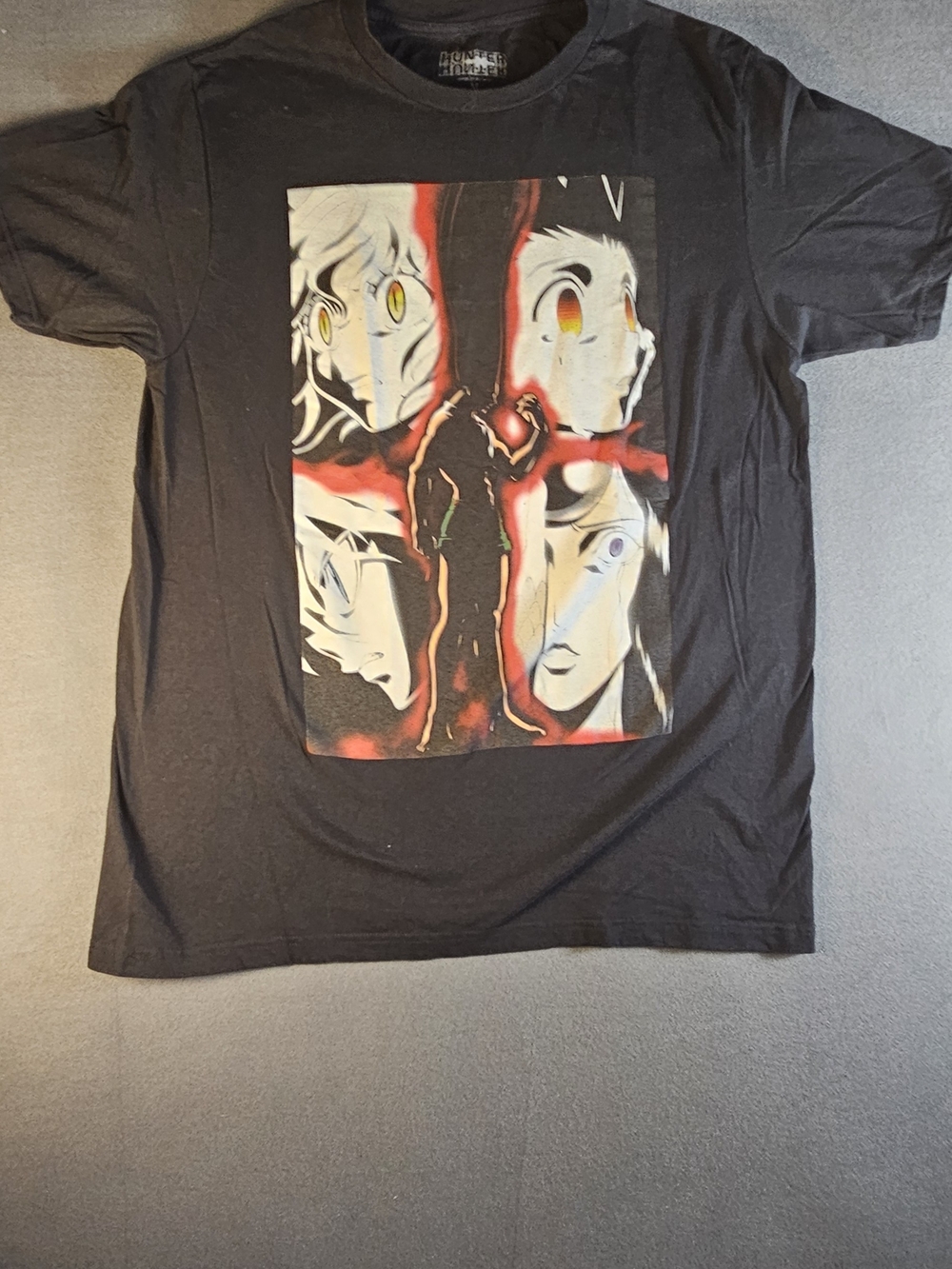 Hunter Black Short-Sleeve Anime Panel Tee with Red Accent